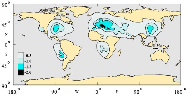 Geographical distribution of sulphate aerosol colling.